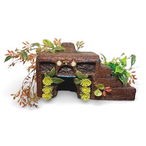Handmade Faux Stone Reptile Hide | Exotic Floral Temple Terrarium Decor for Snakes, Geckos & Lizards