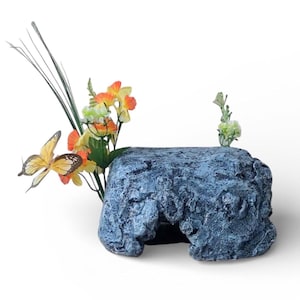 Handmade Faux Stone Reptile Hide | Floral Terrarium Decor for Snakes, Geckos & Lizards
