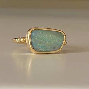 Pastel Blue Boulder Opal Ring 18k Solid Gold