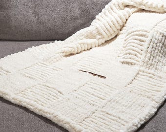 Handmade Crocheted Basket Weave Blanket | Thick, Cozy Weighted Throw | Custom Color Options
