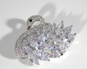 Happygarden Luxury Swan Bird Stylish Figural Big Brooch Pin Crystal Rhinestone Costume Jewelry Happygarden Luxury Swan Bird Stylish Figural Big Brooch Pin Crystal Rhinestone Costume Jewelry