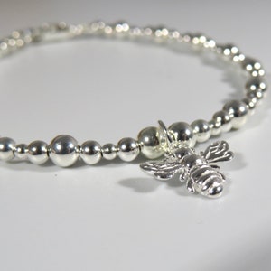 Sterling silver bee bracelet, silver bee  bracelet, silver beaded bee bracelet, silver charm bracelet