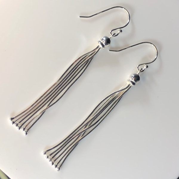 Boucles d'oreilles pompons en argent sterling, boucles d'oreilles pendantes en argent sterling, boucles d'oreilles pompons en argent