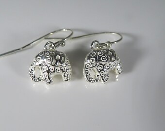 Sterling silver elephant earrings and necklace silver earrings, 925 elephant earrings, lucky elephant earrings, lucky elephant necklace