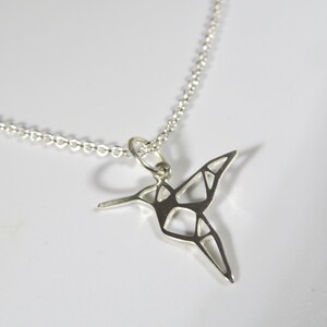 Sterling silver hummingbird pendant, hummingbird necklace, silver hummingbird, origami hummingbird pendant