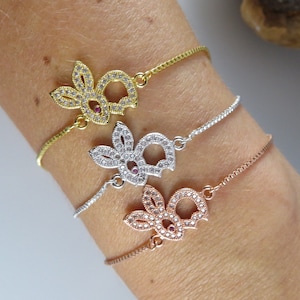 rabbit slider bracelet, silver bracelet, gold bracelet, rose gold bracelet, adjustable bracelet, Easter gift, bunny bracelet, cz bracelet