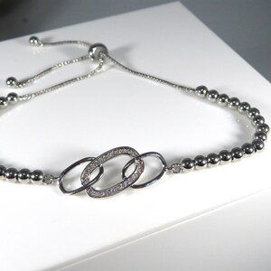 Trinity slider bracelet, Celtic cubic  zirconia bracelet, trinity bracelet, silver bracelet, diamante bracelet, adjustable bracelet