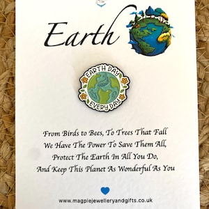 Insigne d'épingle de terre, insigne d'épingle de souvenir, cadeau à poster, insigne d'épingle de positivité, insigne d'épingle de conservation. Insert de carte cadeau, épingle du jour de la Terre