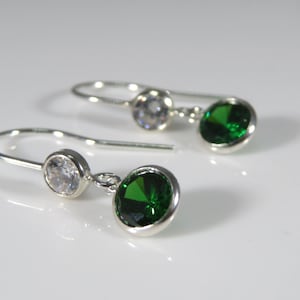 Sterling silver Emerald cubic zirconia earrings, sterling silver cz earrings, May birthday gift, birthstone jewellery, birthstone for May