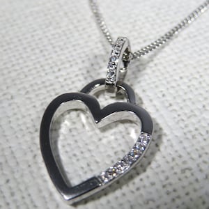Sterling silver heart necklace, cubic zirconia necklace, heart necklace, 925 silver necklace silver heart necklace, Anniversary gift for her