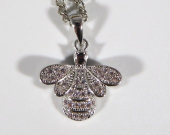 Cubic zirconia bee pendant, silver plated bee necklace, diamante necklace, bumblebee necklace , bridesmaid gift, Mother’s Day gift