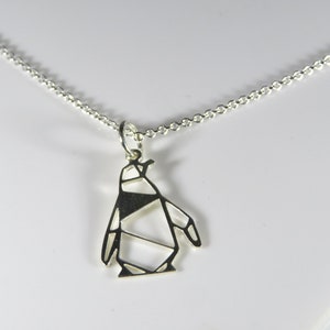 Sterling silver penguin  pendant, penguin  necklace, silver penguin, origami penguin  pendant