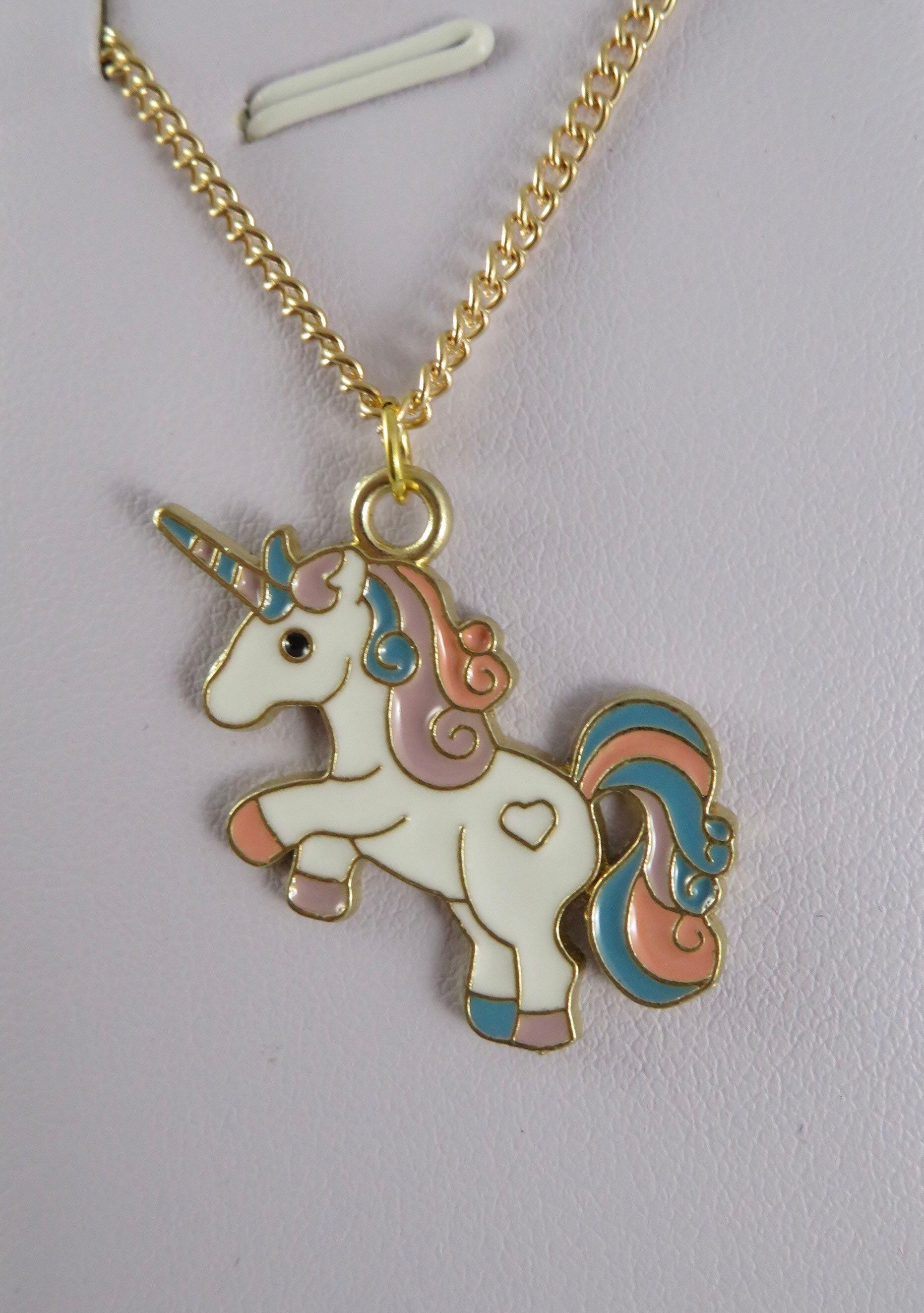 Childs Unicorn Necklace Rainbow Unicorn Necklace Pink Etsy