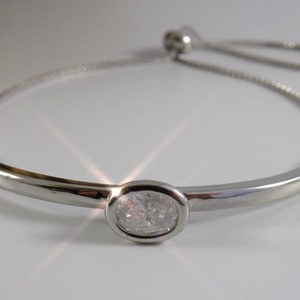 Cubic zirconia slider bracelet, half bangle, adjustable bangle, cubic zirconia bracelet , silver plated bracelet, easy fasten bracelet
