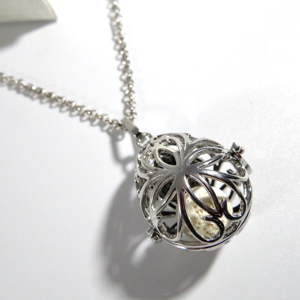 Collier cage aromatique, collier plaqué argent, collier de parfum, collier cage, collier médaillon, pendentif cage