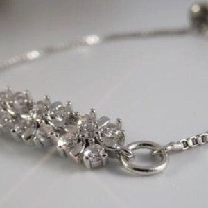 Cubic zirconia flower slider bracelet, diamante bracelet, silver bracelet, bridal jewellery, bridesmaid gift , birthday gift, Mother’s Day