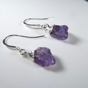 Sterling silver raw Amethyst earrings 925 amethyst, 925 aquamarine earrings, February birthstone, raw aquamarine jewellery, quartz earrings