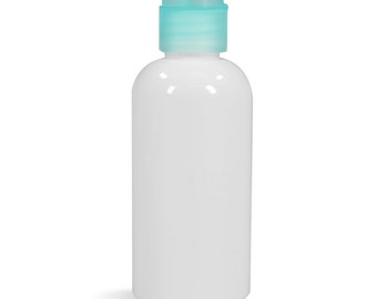 3 oz. White Plastic Bottle with Aqua Flip Top Lid, lotion bottle, squeeze bottle, plastic squeeze bottle, flip top bottle - 4 pk.
