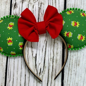 Kermit the Frog Ears: Muppet Mickey Ears with Red Bow