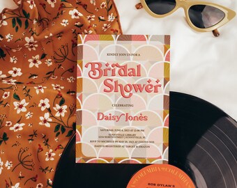 Retro Bridal Shower, Retro Invitation, Vintage Bridal Shower Invitation, Retro Theme, 70s Bridal Shower, Funky Bridal Shower Invitation,