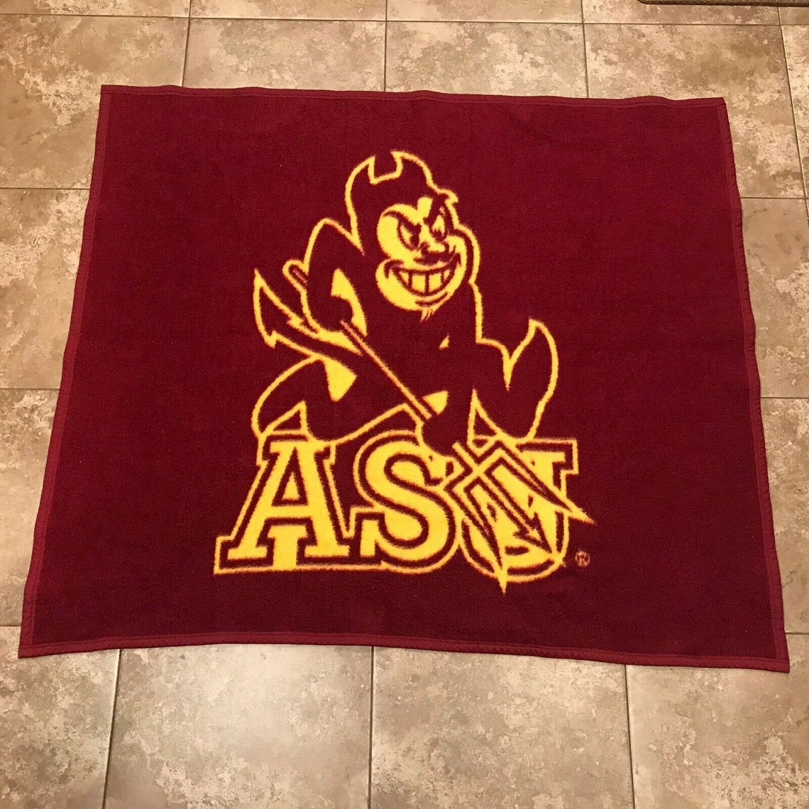 ASU Biederlack Vintage Throw Blanket Sparky Sun Devil Maroon Etsy