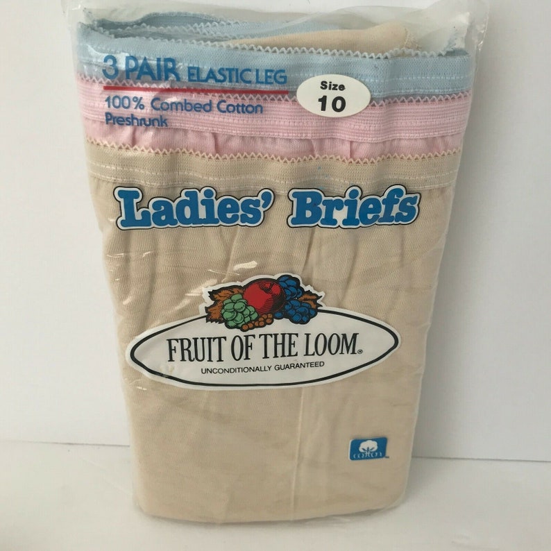 Underwear Fruit Of The Loom Ladies Cotton Briefs Size 10 Vintage 80s 3 Pack Lot of 2 New 1982 White and Multi-Color Panties
