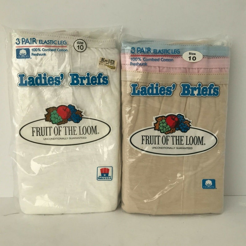 Underwear Fruit Of The Loom Ladies Cotton Briefs Size 10 Vintage 80s 3 Pack Lot of 2 New 1982 White and Multi-Color Panties