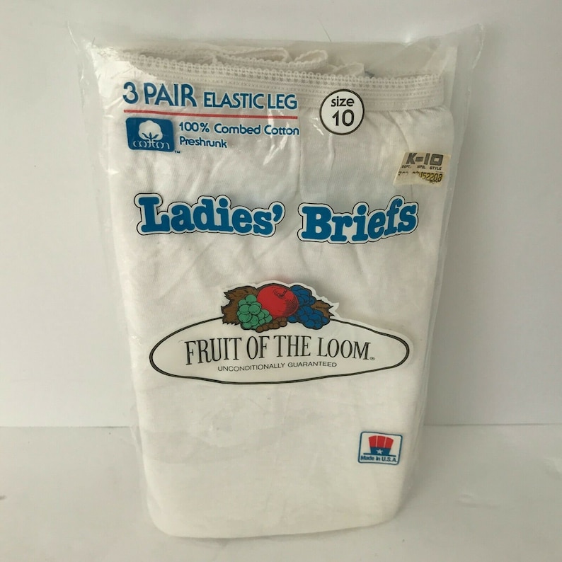 Underwear Fruit Of The Loom Ladies Cotton Briefs Size 10 Vintage 80s 3 Pack Lot of 2 New 1982 White and Multi-Color Panties