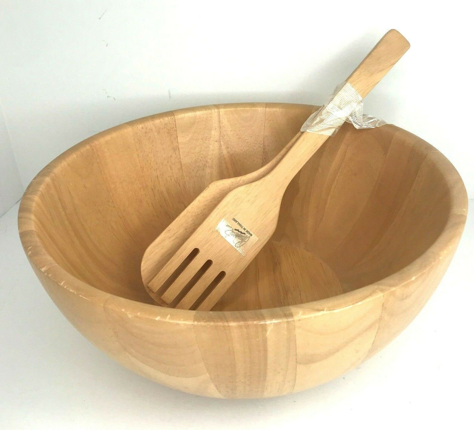 Pomerantz Large Wooden Salad Bowl Vintage Serving Set Servers Etsy