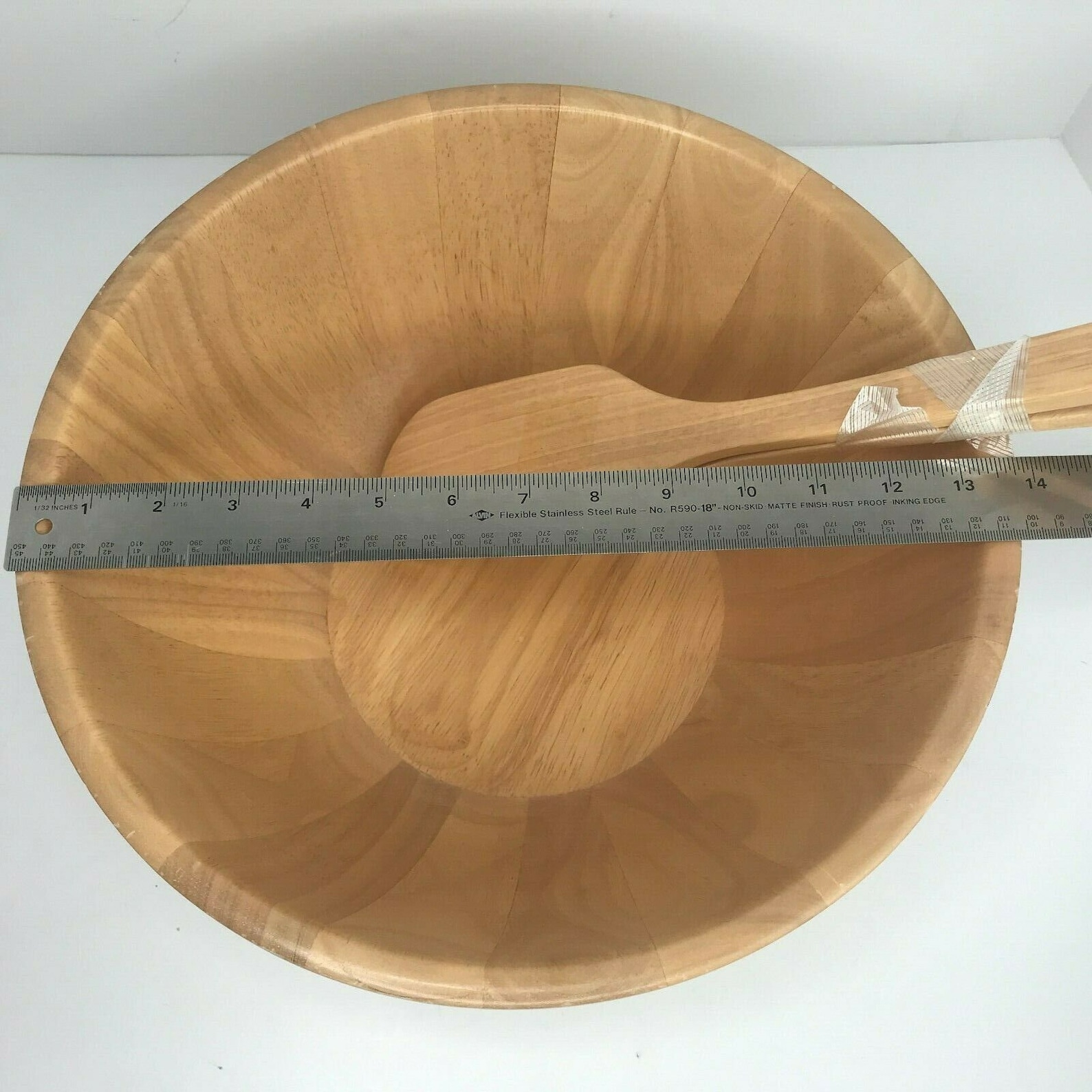 Pomerantz Large Wooden Salad Bowl Vintage Serving Set Servers Etsy