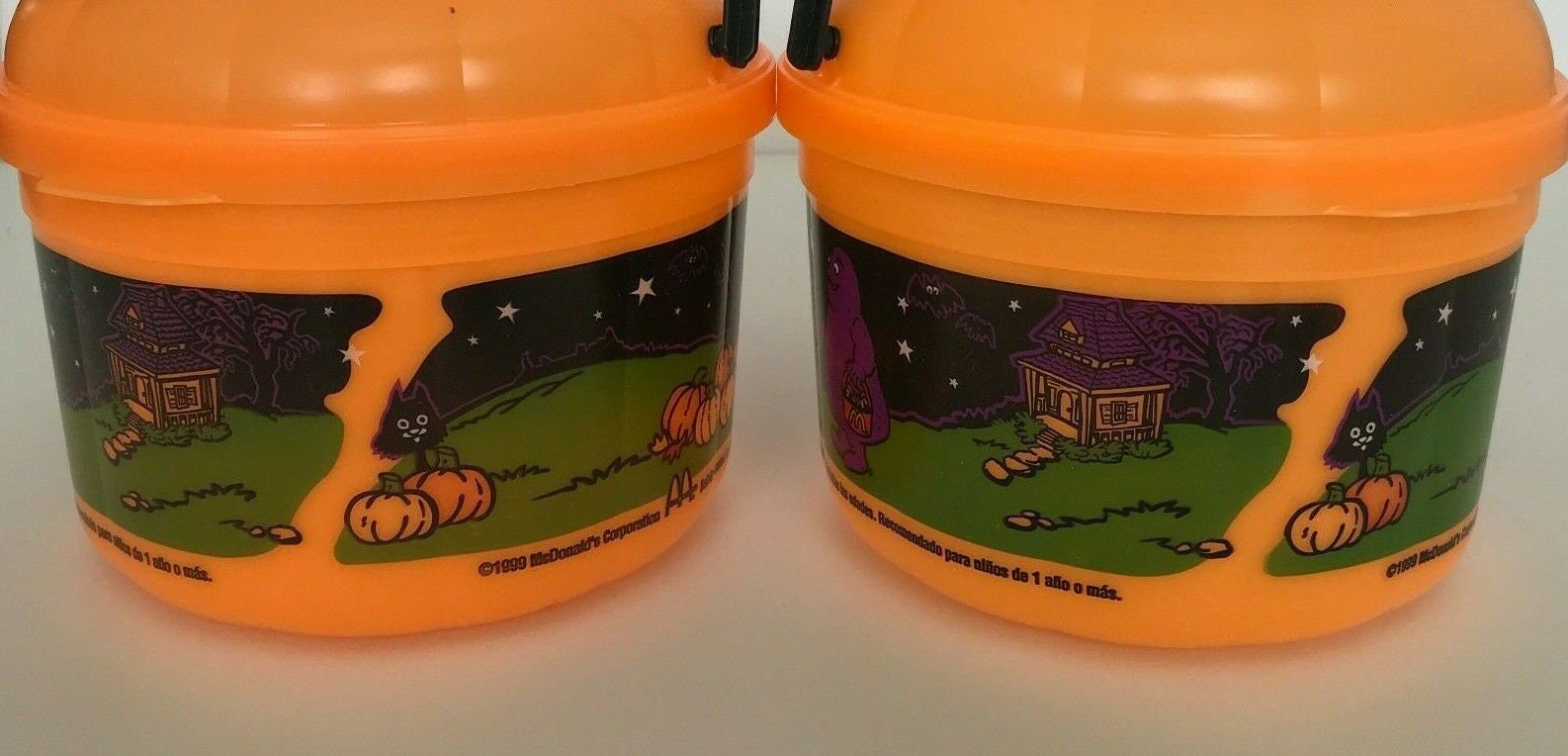 McDonalds 1999 Halloween Pumpkin Pail Lot of 2 Vintage Happy Etsy