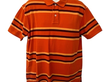 Vintage 2004 Gap Mens Classic Fit Orange Striped Polo Shirt Short Sleeve Large