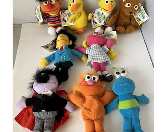 Vintage 90s Tyco Sesame Street Plush Muppets - 9 Character Lot