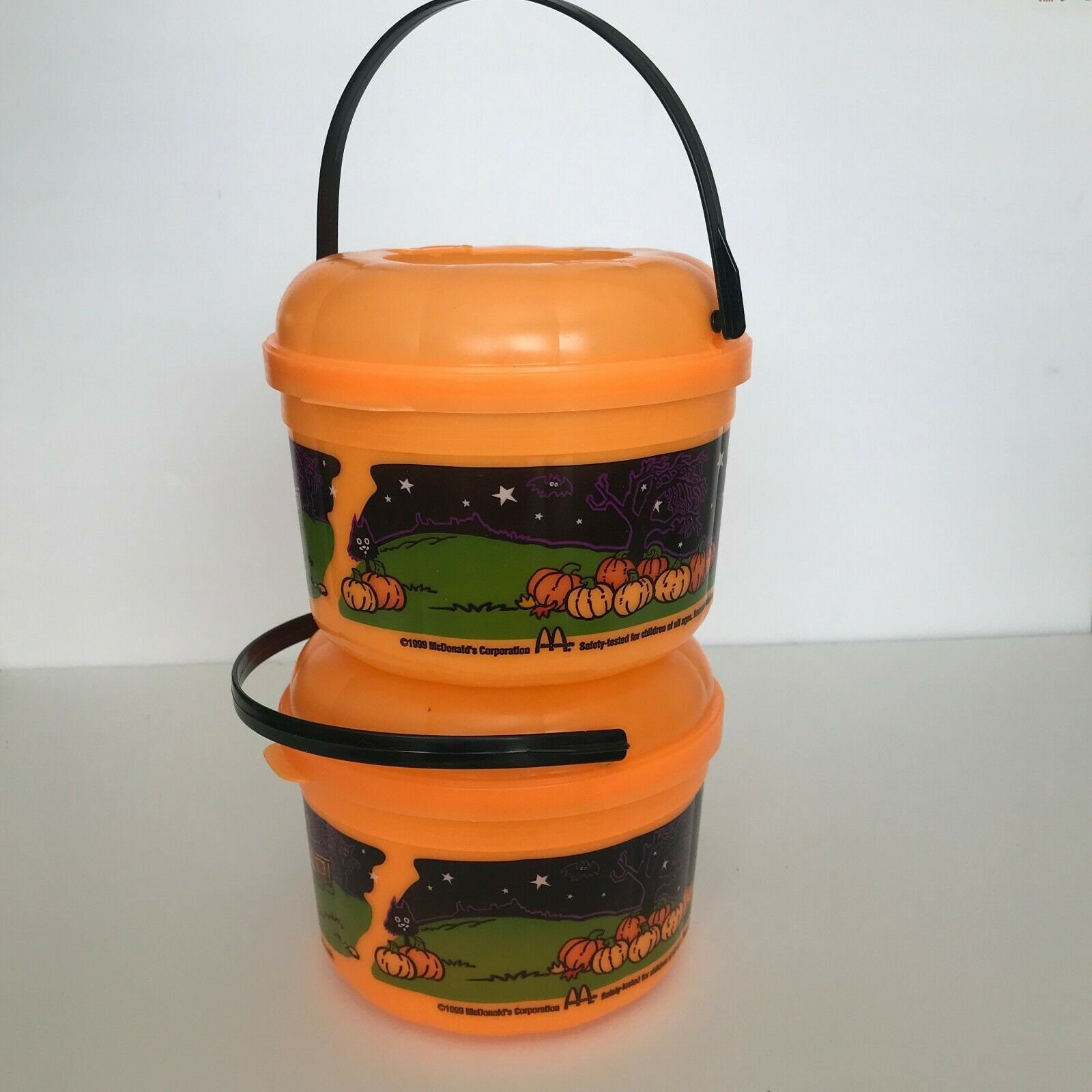McDonalds 1999 Halloween Pumpkin Pail Lot of 2 Vintage Happy Etsy