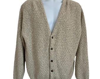 Vintage Isle of Cotton Cardigan Sweater Medium Beige Textured Grandpacore Grunge