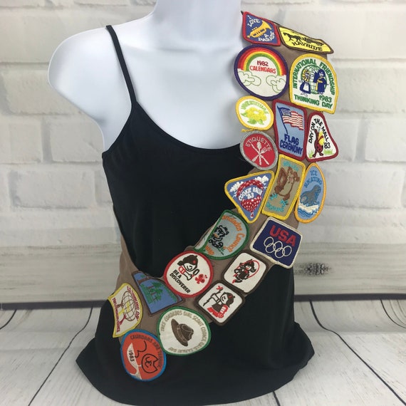 Girl Scout Brownie Sash With Patches Badges Pin Vintage 1980s Etsy