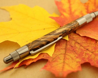 Exotic brown fancy bocote wood click pen gunmetal wedding groomsman gift christmas present