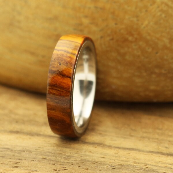 Cocobolo Wood Ring Stainless Steel Comfort Size 5 Wedding Ring Engagement Band