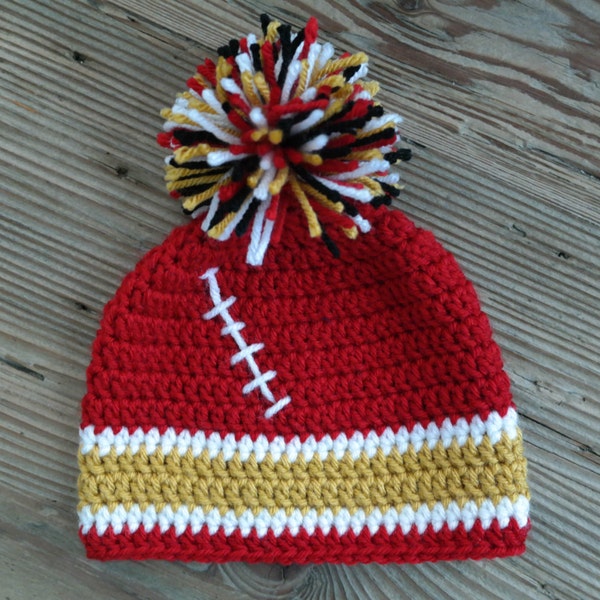 Crochet Baby Newborn Football Team Gift Photo Prop Kansas City Chiefs Travis Kelse Taylor Swift Beanie Hat Red Gold Accessory