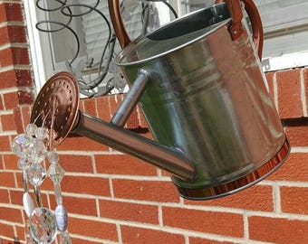 Crystal Pouring Water Watering Can - Sun Catcher - Copper & Galvanized Steel - Garden Art Decor Gift - FREE SHIPPING