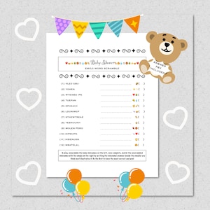 Baby Shower Game, Baby Shower, Emoji, Baby Shower Word Scramble, Baby Shower Emoji Games, Word Scramble, Gender Neutral, Instant Download