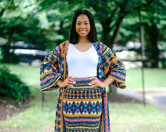 African Print Duster and Skirt Set