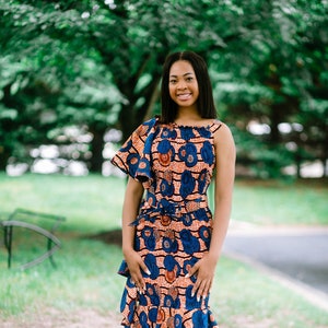 African Print Ruffle Dress (Belt Included)