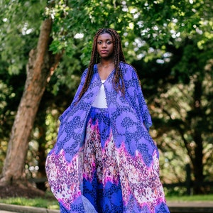 Two Piece Maxi Blouse Pant Set-Blue Multi