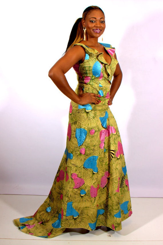 slim fit dress slacks Buks Gold Fringe Ankara Dress main image 1