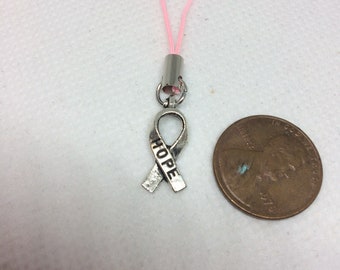 Breast cancer hope cell phone charm