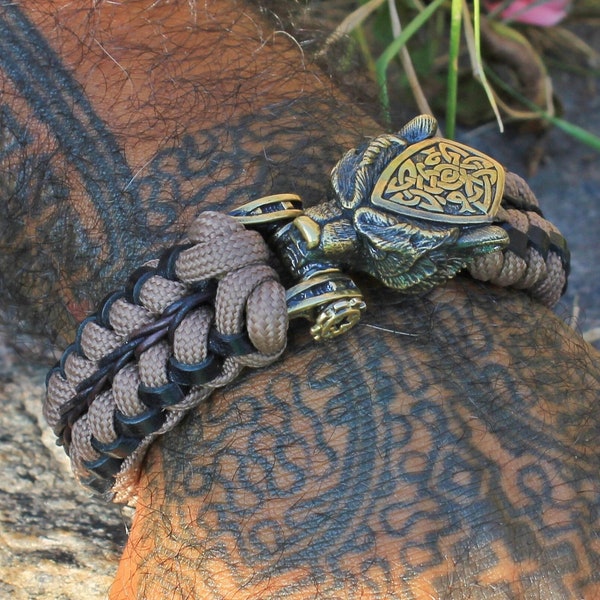 Bracelet Paracord, Buckle Lock GRIZZLY BEAR, bijoux Paracord, bijoux Viking, bracelet homme, bracelet celtique, bracelet manille, marron noir