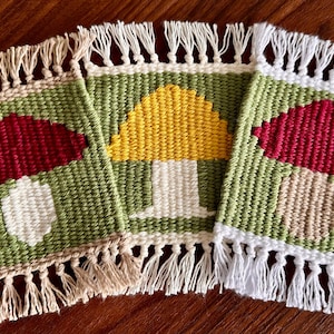 Handwoven Mushroom Coaster | Cottagecore Cotton Mug Rug, Boho Decor