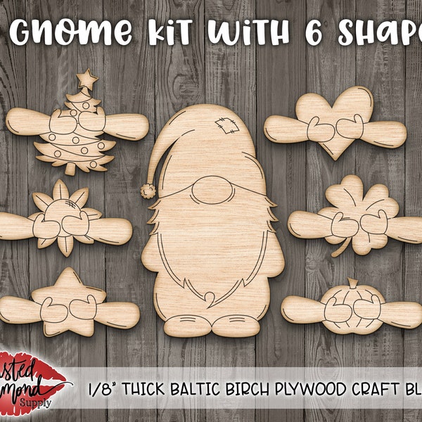6"  Blank Interchangeable Boy Gnome DIY Kit - Seasonal Gnome DIY Decor Blanks - Laser Wood Cutouts/Shapes