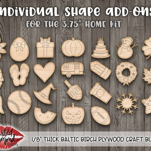 Individual Shape Add-Ons (3") for the 3.75"  Blank Interchangeable HOME DIY Kit - You Pick the Shape - Single Laser Wood Cutout/Shape